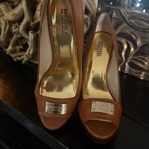 Michael Kors Tan Peep Toe Heels